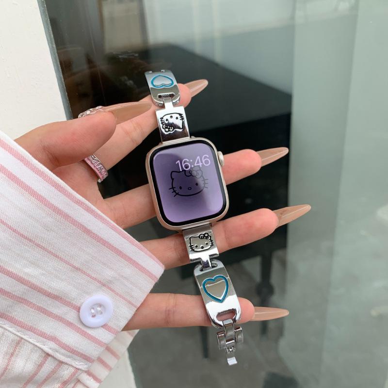 Thin Metal Graffiti Hello Kitty Love Strap for Apple Watch 8 - Women's iWatch976