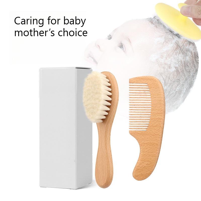 Baby Comb Wool Brush Set Beech Comb Cleaning Comb Bath Brush Combination