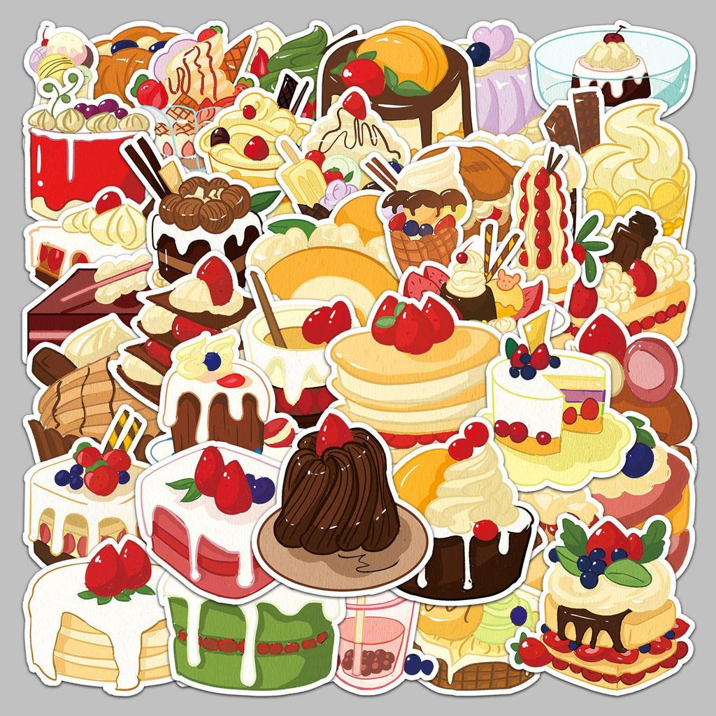 50 Cartoon Dessert Decorative Waterproof Stickers for Cups, Phone Cases, Notebooks, and Planners