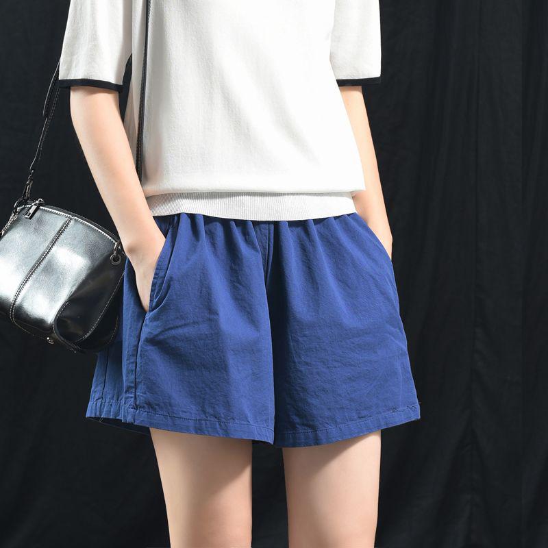 Plus Size Women's Retro Artistic Cotton Summer Casual Elastic Waist Wide-Leg Shorts