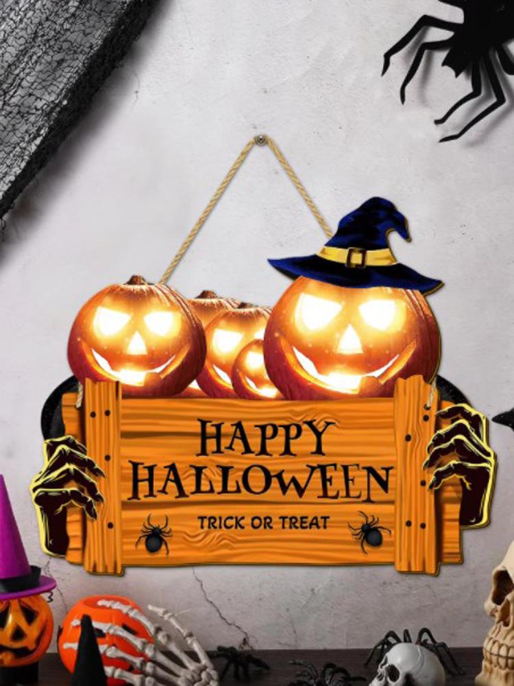 Happy Halloween Wooden Sign, Halloween Decoration, Pumpkin & Hat Wooden Sign, Door Decoration, Holiday Decoration