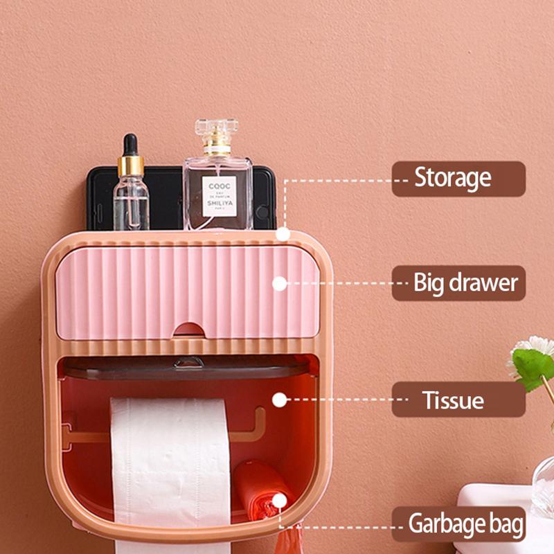 Toilet Paper Holder Without Drilling Tissue Box Wall-Mounted Paper Storage Box Roll Toilet Paper Holder Bathroom Accessories