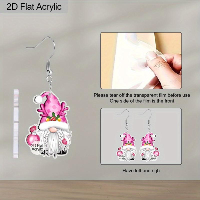 2D Flat Acrylic Cute Christmas Pink Gnome Dangle Earrings, Suitable As A Holiday Gift for Women, Holiday Party Decoration Jewelry.