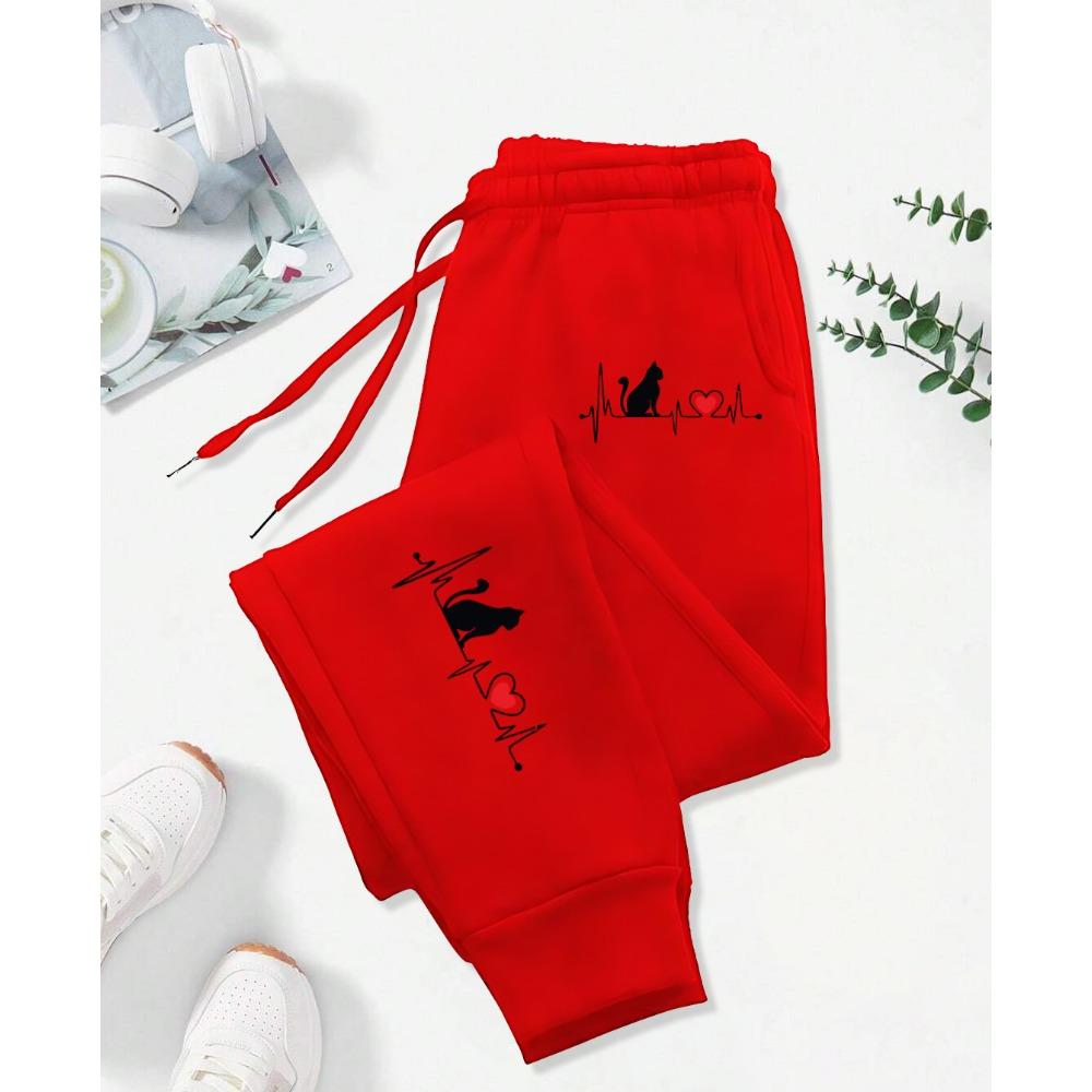 Dog Red Heart Electrocardiogram Printing Printed Woman Pant Street Soft  Sweatpants Sport Fashion Trousers Autumn Pants
