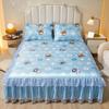 3pcs/set 2024 Summer Lace Bed Skirt Ice Silk Mat Printed Korean Lace Cool Mat Set Retro Single AndDouble Air Conditioned Bed Mat