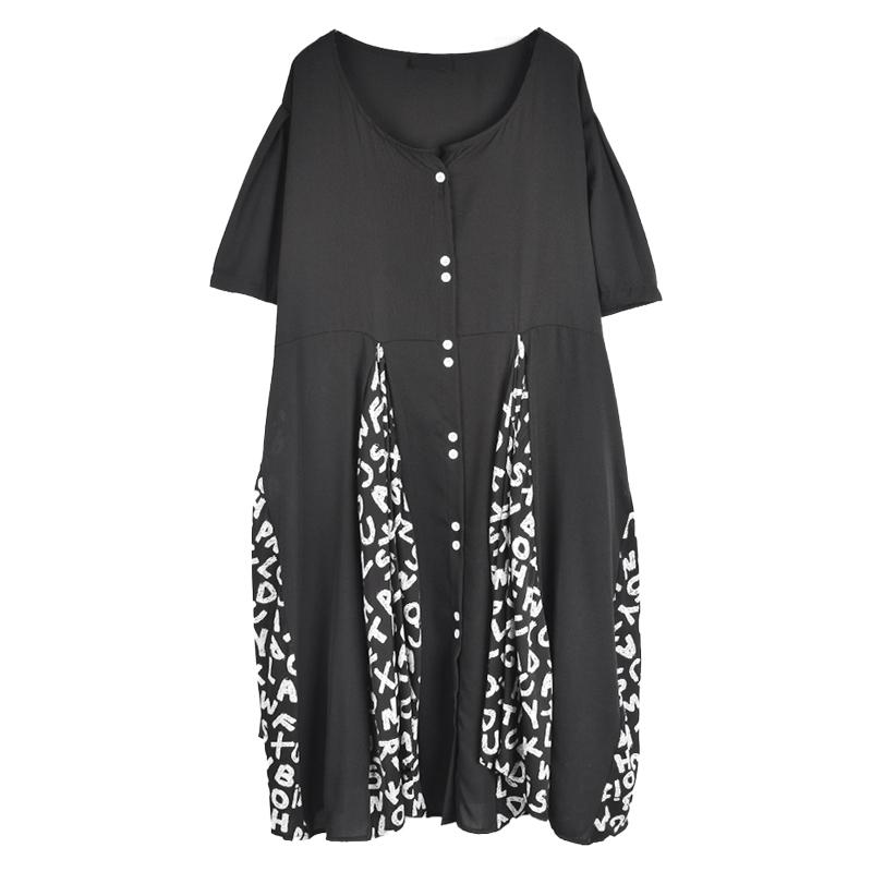 

XITAO свободное повседневное платье контрастного цвета с буквенным принтом и подолом женское GJ0007 One Size чёрный