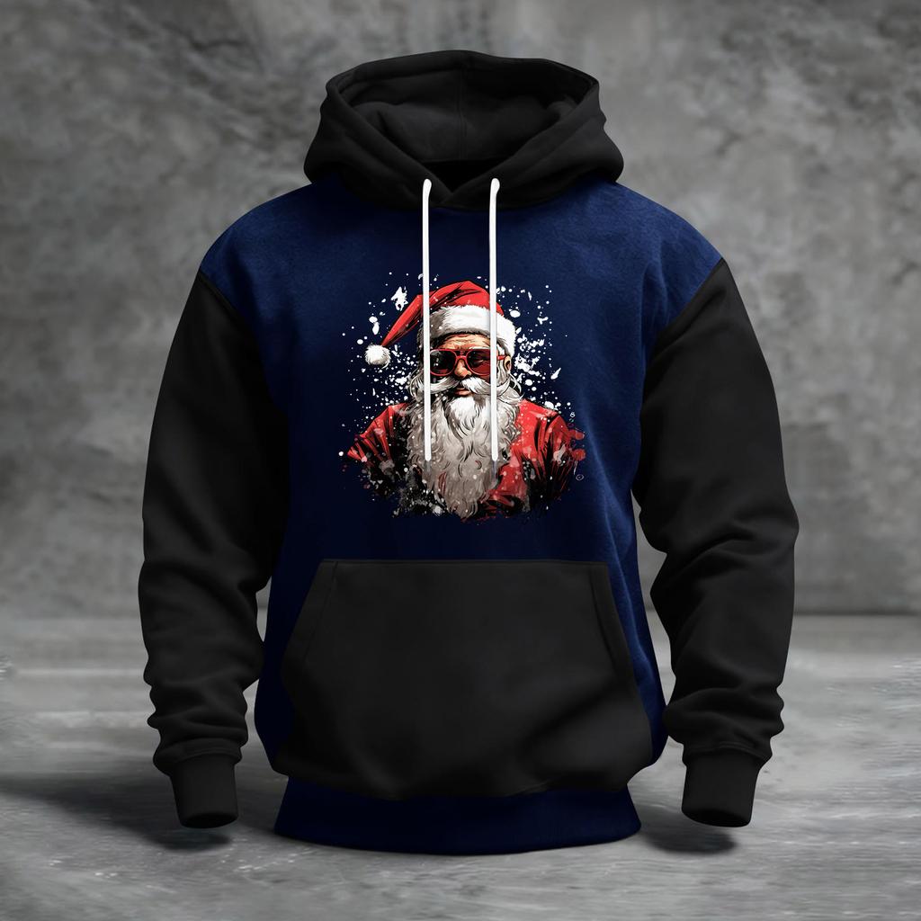 Men's Christmas Print Color Block Hooded Casual Sports Comfort Sweatshirt
