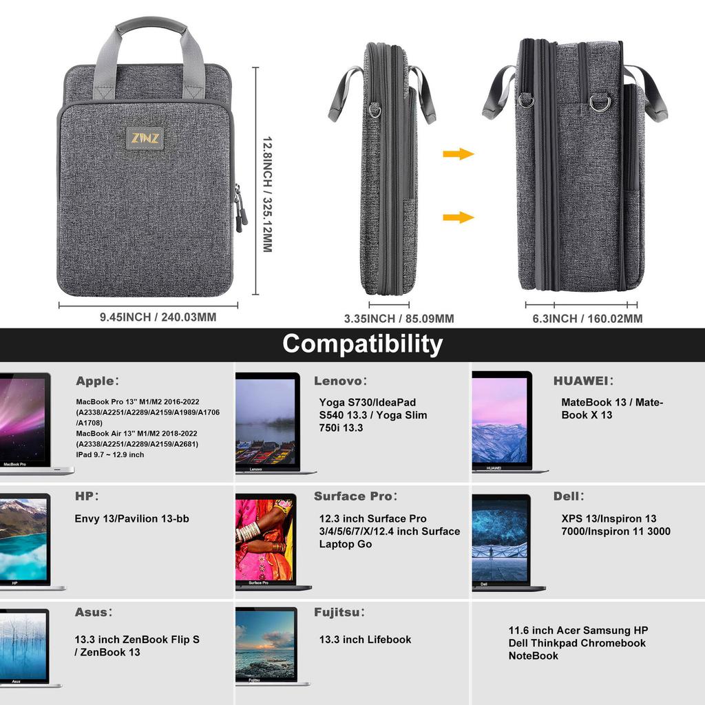 13-inch Laptop Shoulder Bag Messenger Bag Expandable Business Shoulder Bag Computer Bag Contrast Color