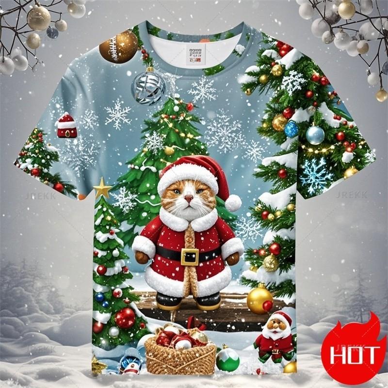 Summer Fashion 3D Printed Merry Christmas T-shirt Cute Shirt Santa Claus Pattern Men's T-shirt Street Wear T-shirt