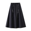 Qooth A Line Skirt Midi Length with Scarf Belt Korean Casual Style Heavyweight Fabric QT2736
