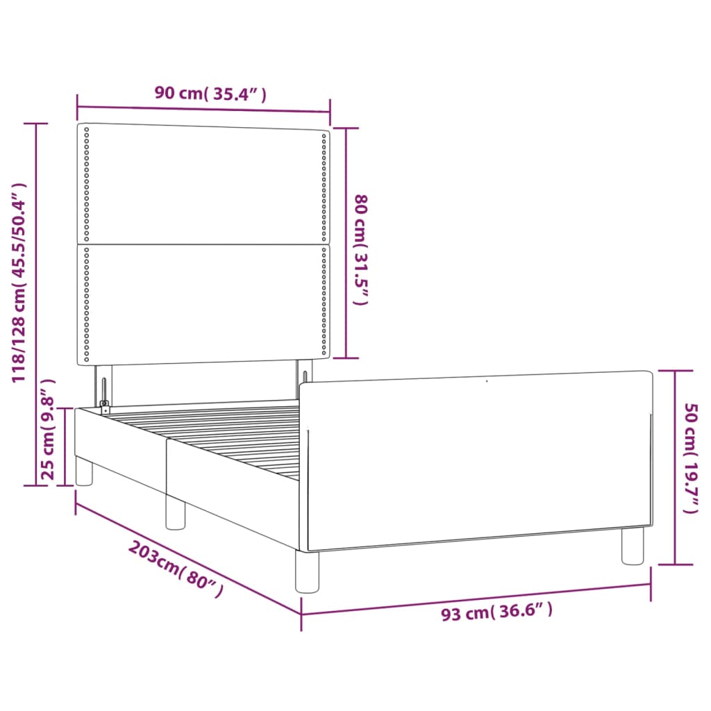 Bed Frame without Mattress Dark Grey 90 x 200 cm Fabric