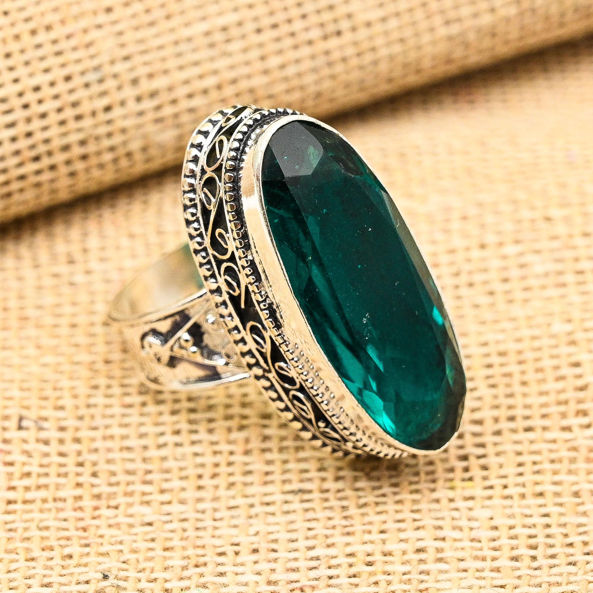 

Красивое ювелирное кольцо ручной работы из твердого серебра 925 пробы с индиколитом и драгоценным камнем 5 зелёный