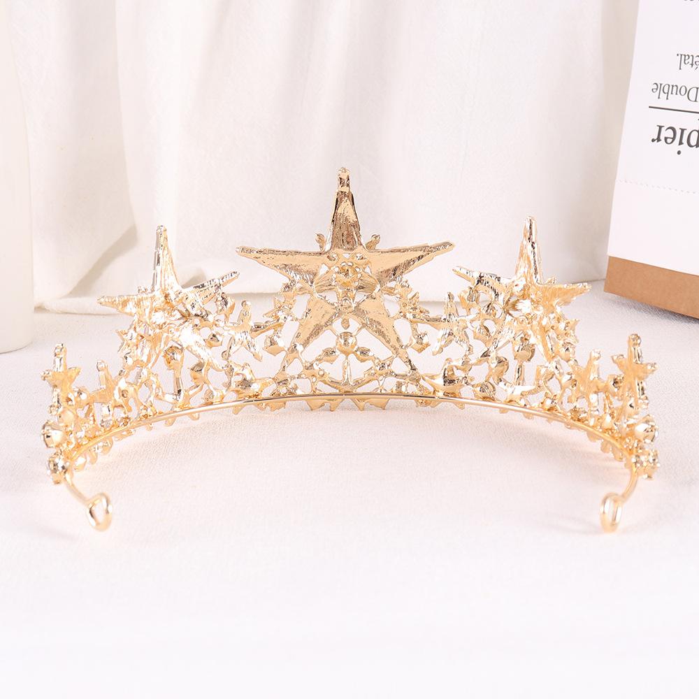 Barok Yıldız Taç Kristal gelin taçları Rhinestone Pageant Diadem Gelin Yıldız Headdress Düğün saç aksesuarları Tiara De Noiva