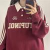 2025 Spring/Autumn American Retro Trend Japanese-Style Straight Shoulder Polo Collar Long Sleeve Sweatshirt