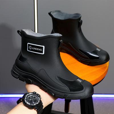 Herren Reit-Regenstiefel Plus Baumwolle Warm Rutschfest Wasserdichte Schuhe Kurzer Schaft Arbeitsschuhe Regenstiefel Motorradschutzstiefel