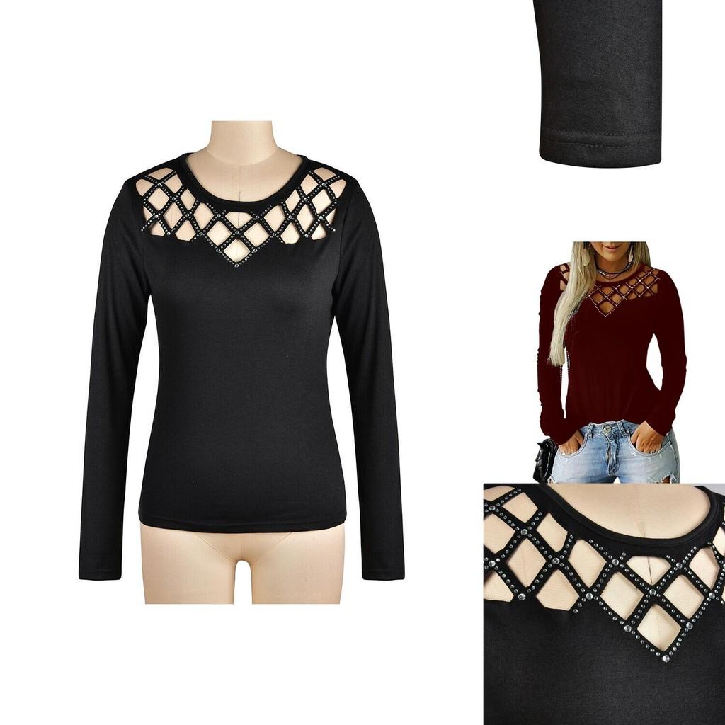 Stylish Women's Hollow Long Sleeve T-shirt For Casual Chic V-neck Pullover Top