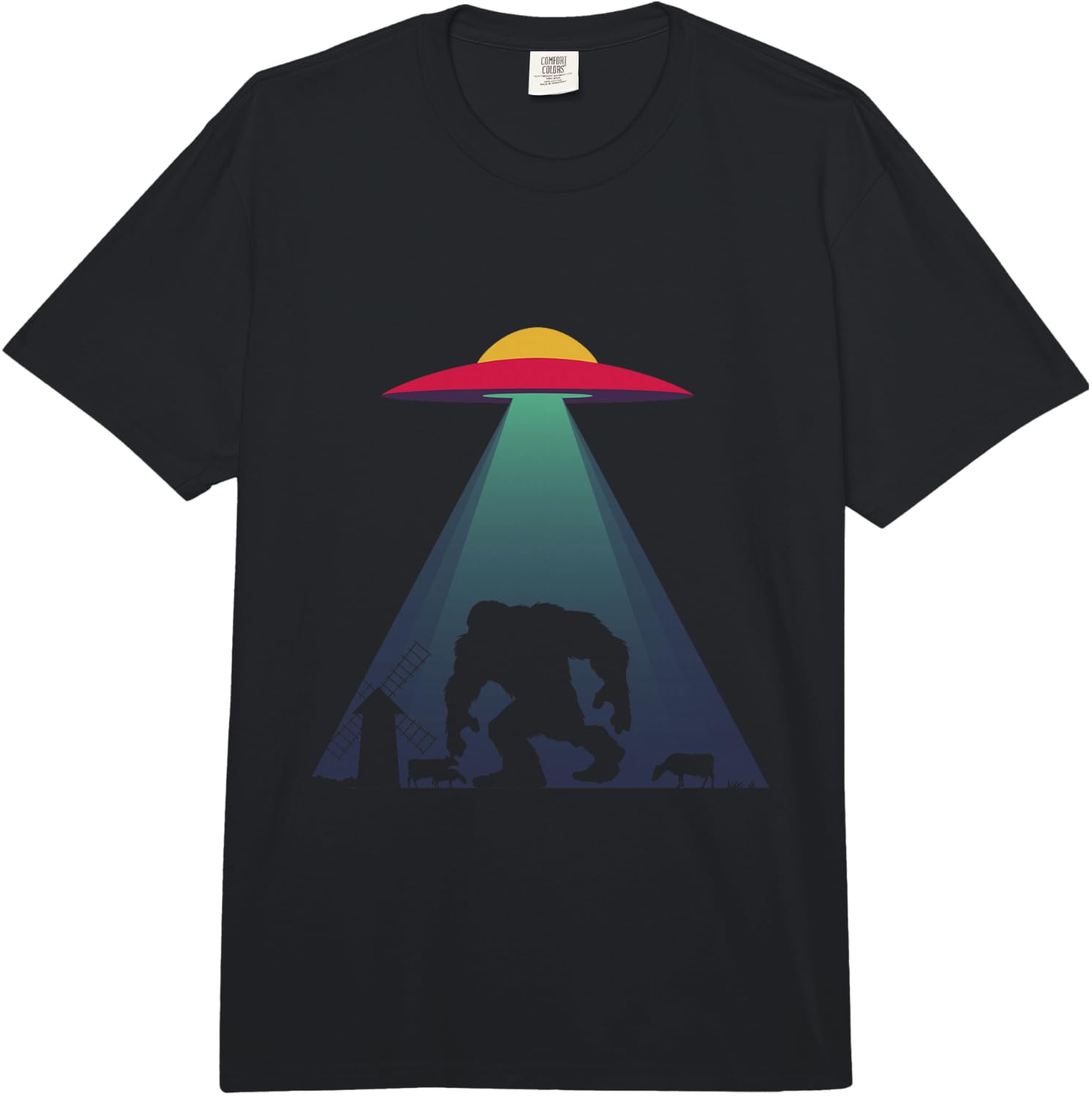 Funny UFO Bigfoot Alien Abduction Windmill Gift Comfort Colors Adult Heavyweight  Unisex T-Shirt XL