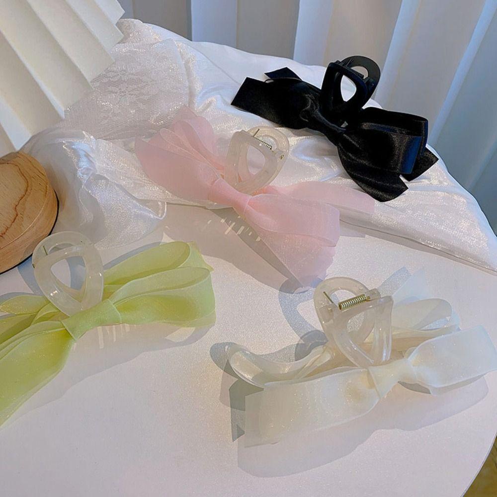

Korean Style Mesh Bow Hair Claw Geometric Bowknot Shark Clip Elegant Bow Claw Clip Gifts