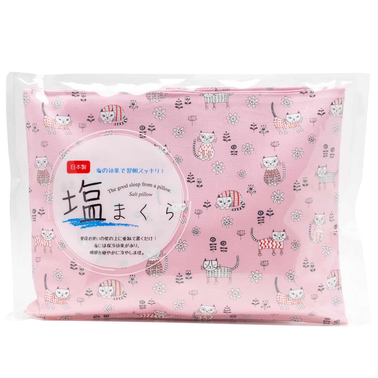 

Koji Company Salt Pillow, 30cm x 20cm, Made in Japan, Standard Salt Pillow, Cat Design, Pink, 140114