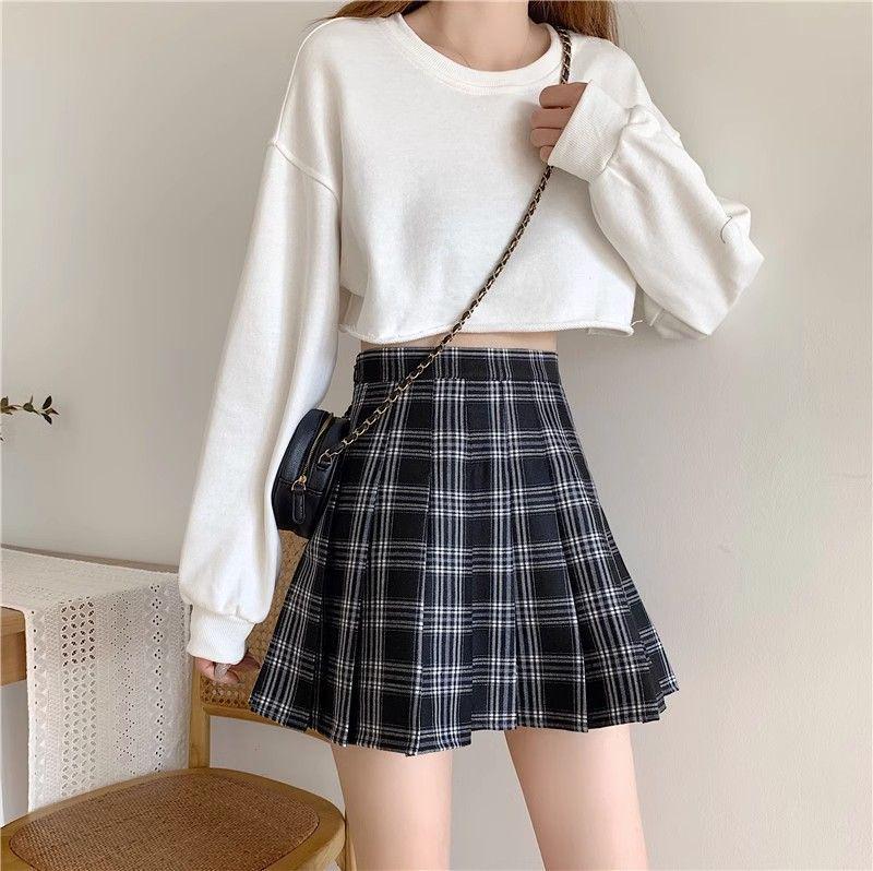 Women's High-Waist Retro Plaid A-Line Pleated Skirt for Spring, Summer, Autumn – Anti-Exposure Short Korean Style