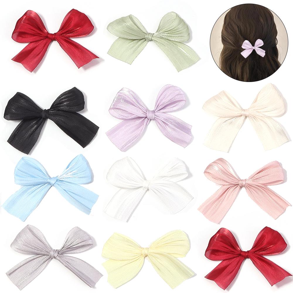 10pcs 4x5.5cm Pearlescent Satin Ribbon Bows Colorful Pleated Bowknots For DIY Wedding Party Clothing Headwear Gifts Decoration