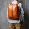 NZPJ Vintage Genuine Natural Cowhide Leather Men's Backpack Casual Business Laptop Bag Trendy School Travel Bag