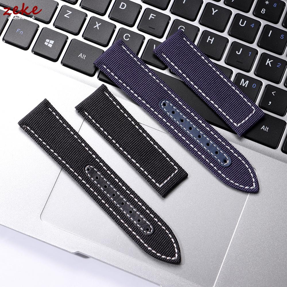 20mm 22mm Canvas Nylon Watch Strap Genuine Leather Watchband for Omega Waterproof Bracelet Belt for Men Women Watch Accessories