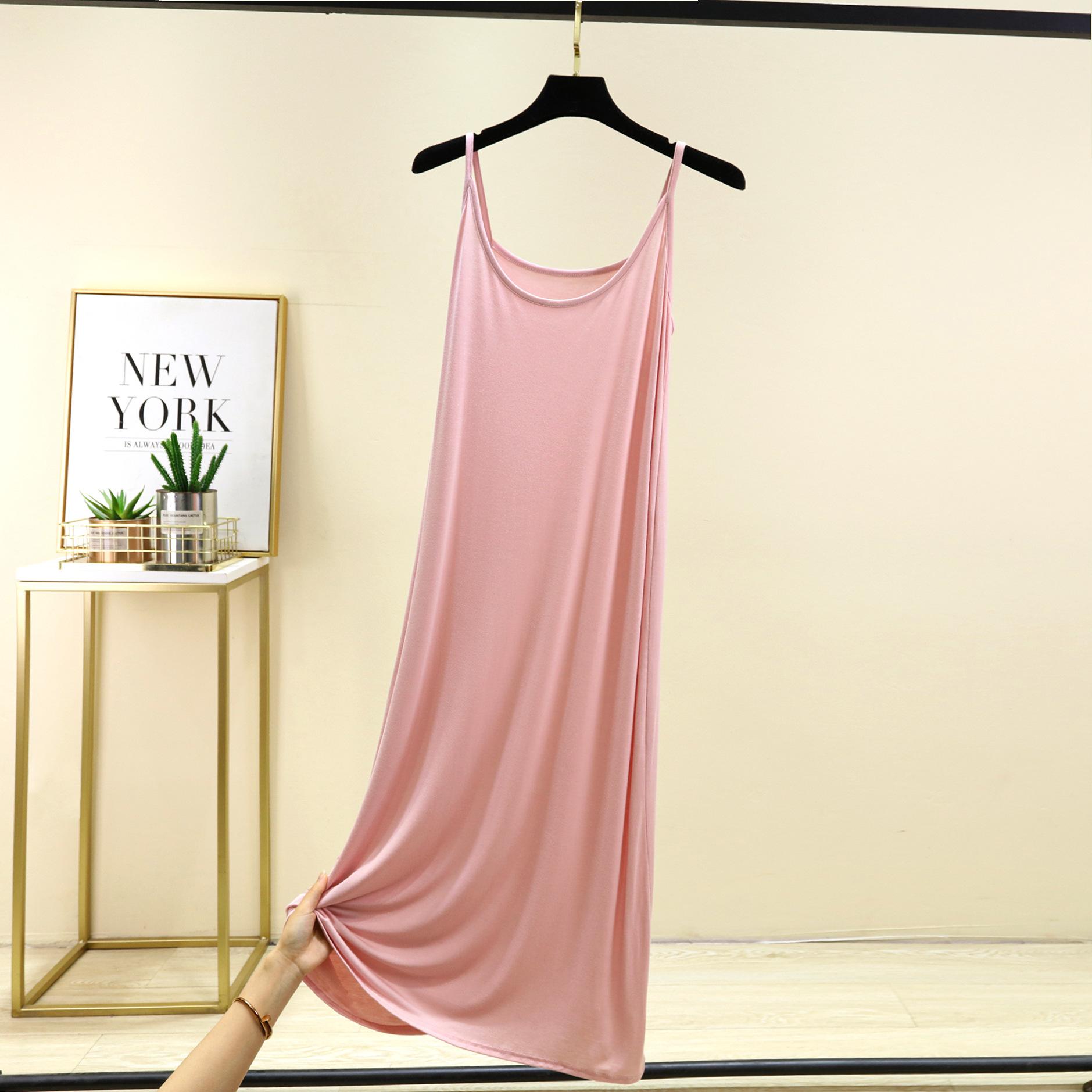 

Платье из модала на тонких бретельках Летнее сексуальное платье-майка без рукавов, однотонное повседневное платье-комбинация Длинная мягкая пижама, базовая комбинезон-комбинация XL розовый