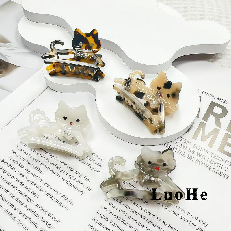 Korean Style Cute Cartoon Animal Acetate Rhinestone Cat Claw Hair Clip