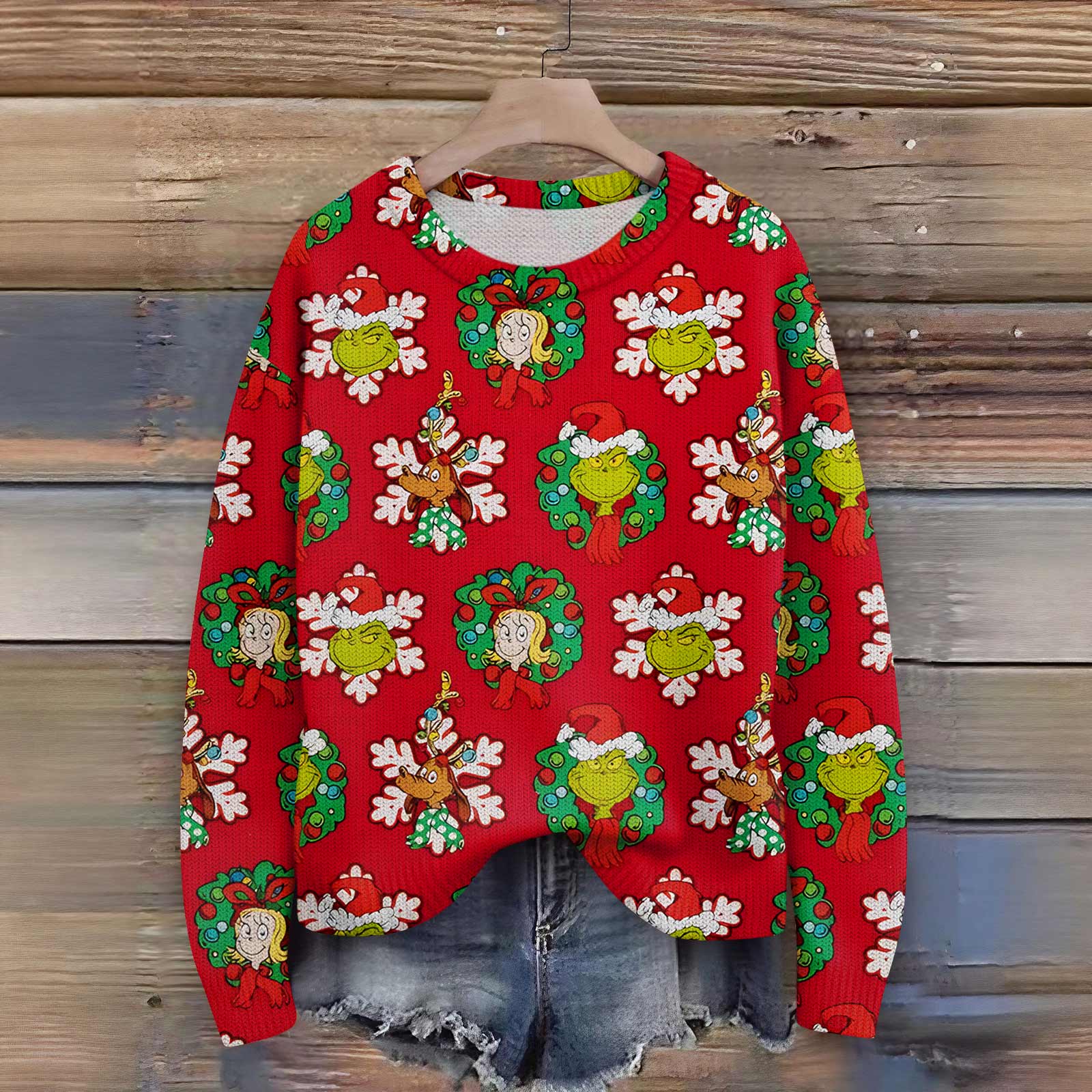 

Пуловеры с длинным рукавом для женщин, с круглым вырезом, повседневные, милые, с принтом, вязаные, оверсайз S