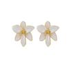 White Color Flower Big Petals Stud Earrings for Women Bohemian Alloy Statement Punk Simple Jewelry