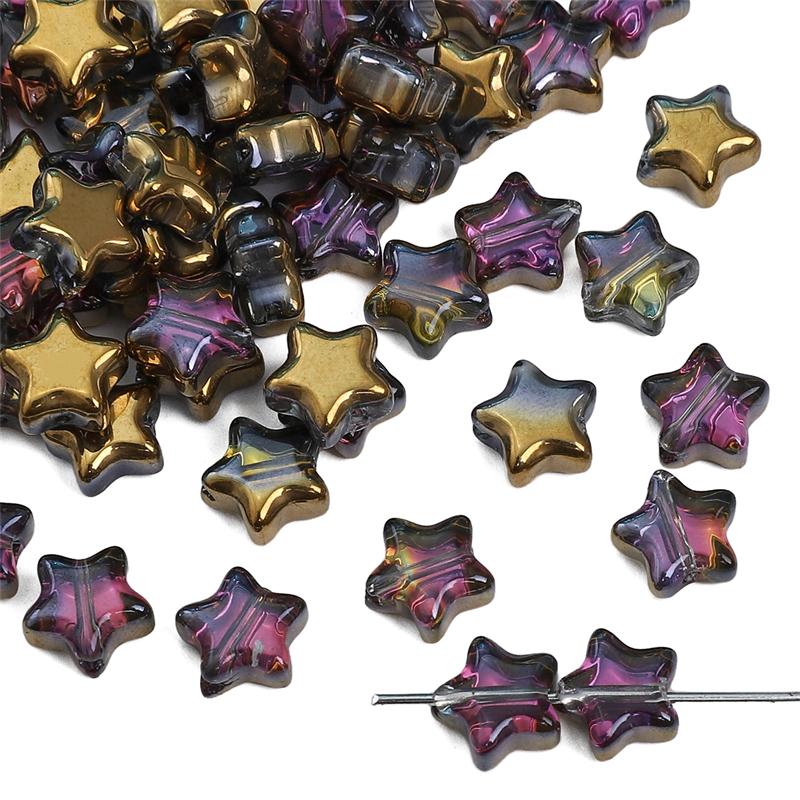 10 stk Pentagram krystallglassperler belagte fargede løse avstandsperler for DIY-kjede armbånd smykker