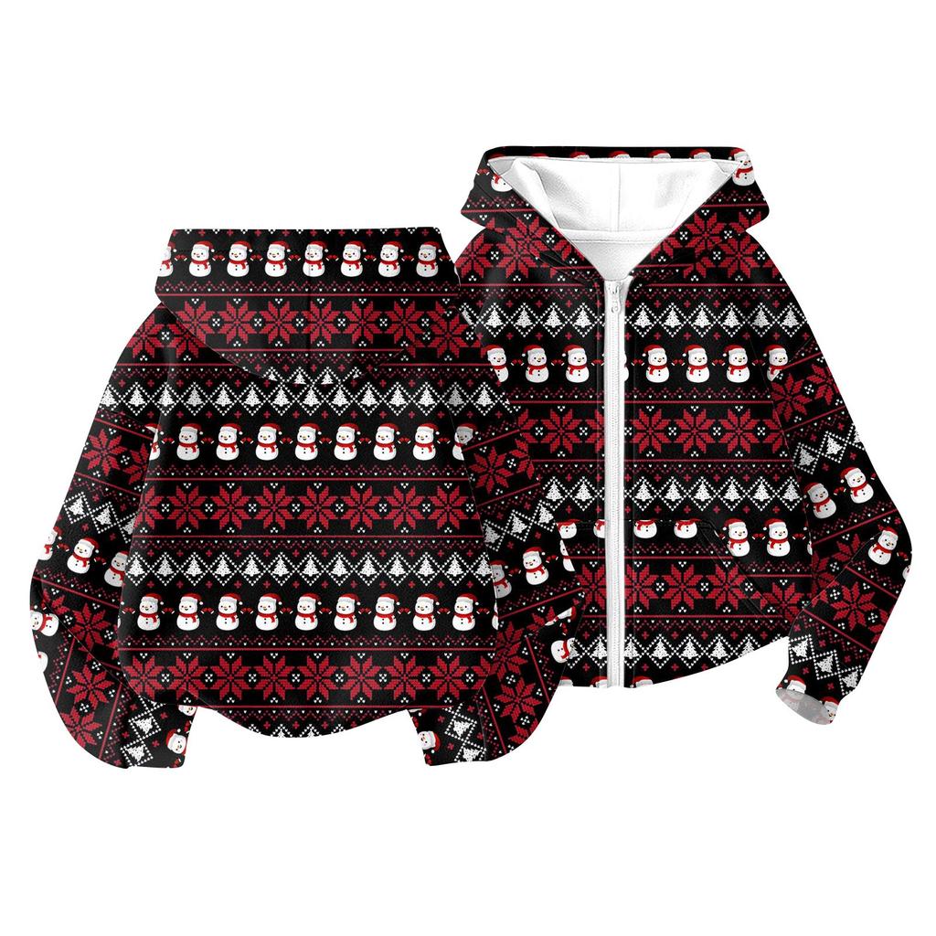 Children's Fashion Christmas Printed Long Sleeved Hooded Sweatshirt, Girls' Hoodie Jacket