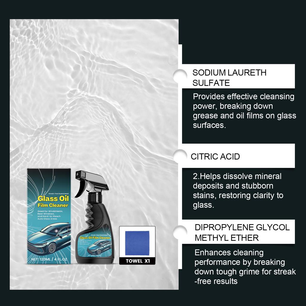 Glass Oil Film Cleaner Car Glass Degreasing Windshield Cleaning Stain Removal Cleaner 120ml