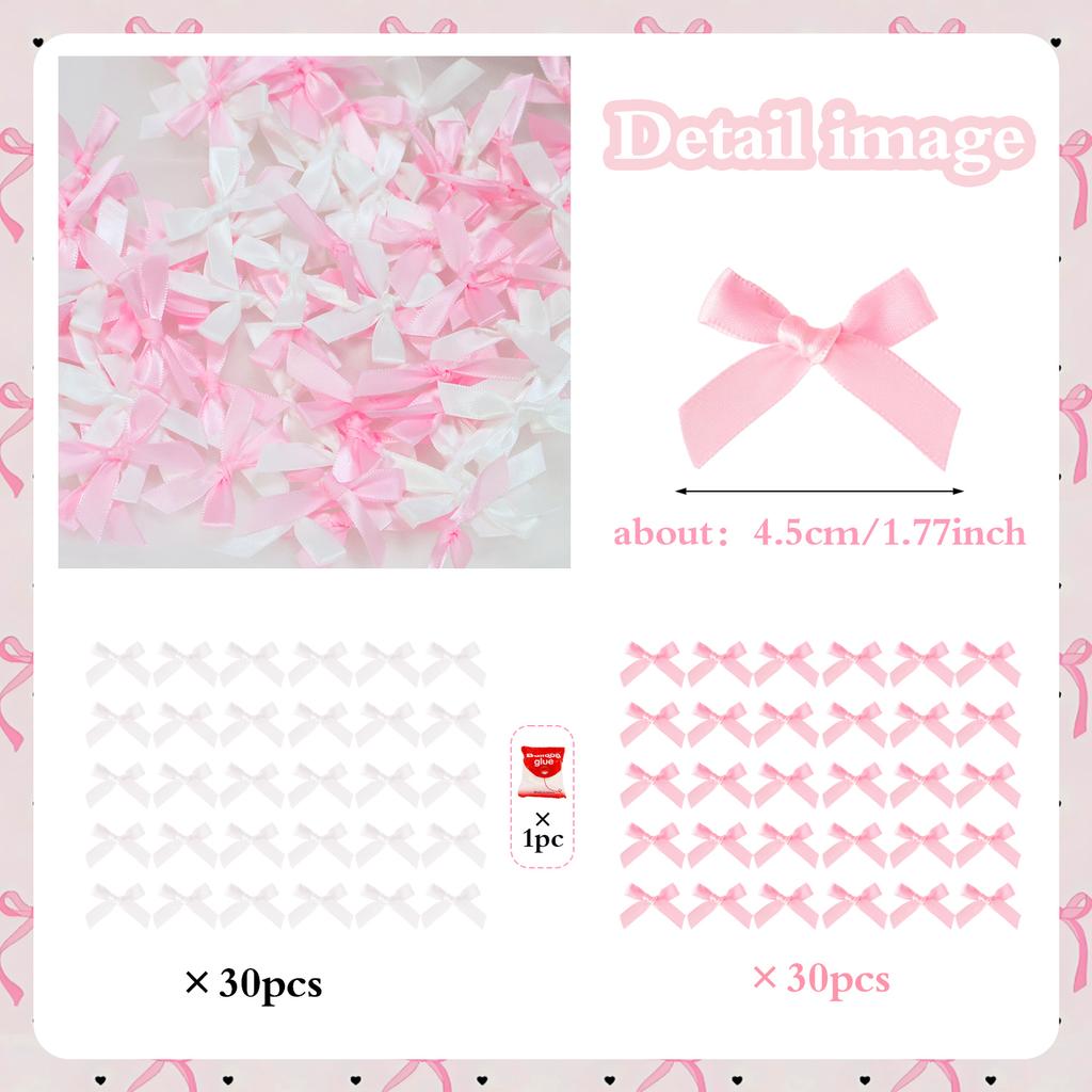 60pcs Small Ribbon Bow for DIY Flower Crafts, Party Decoration, Gift Boxes, Packaging Accessories, Balloons, DIY Decoration