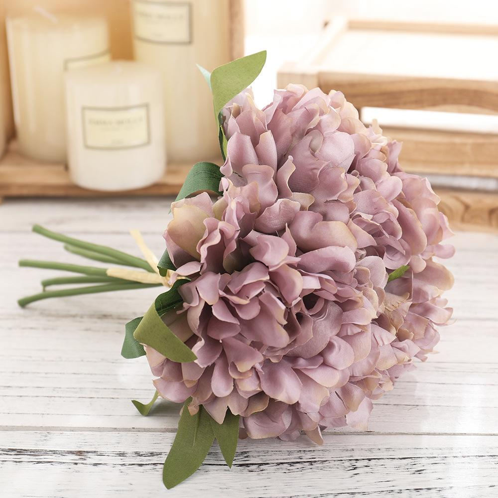 5-Head Artificial Hydrangea Peony Flowers High Quality Bride Bouquet Big Flower Home Wedding Living Room Fake Flowers Decoration