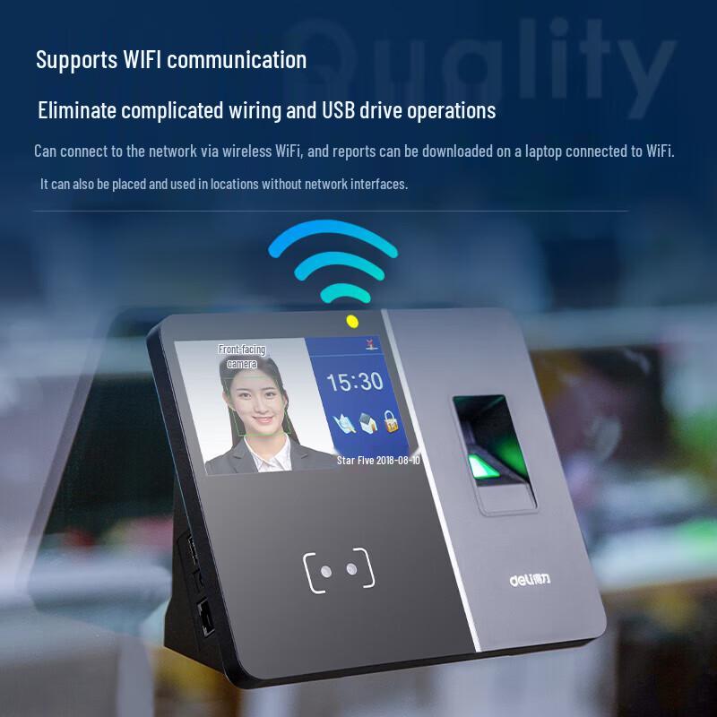 Deli Face & Fingerprint Time Attendance System CN plug (adapter included)