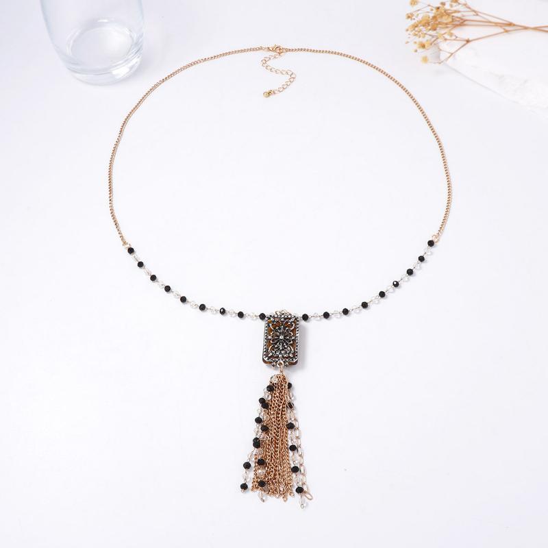 Fashion Alloy Handmade Bead Necklace With Tassel Pendant Exaggerated Personality High Quality Vintage Jewelry Accessory Gift
