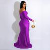 AL228 European & American Women's Silk Long Sleeve Floor-Length Dress