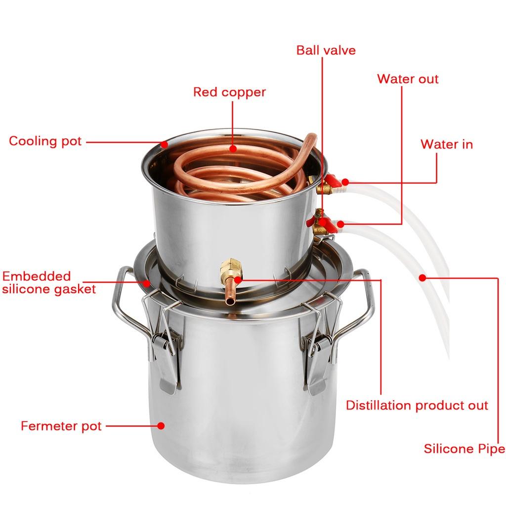 8L/2Gallon Distiller Alambic Moonshine Alcohol Still Stainless Copper Brew Water Wine Brandy Essential Oil Brewing Kit