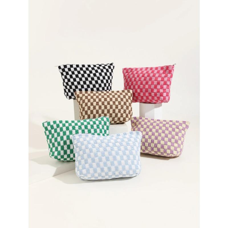 Makeup Bag Checkered Cosmetic Bag Travel Toiletry Bag Organizer Cute Makeup Brushes Aesthetic Accessories Storage Bag for Women