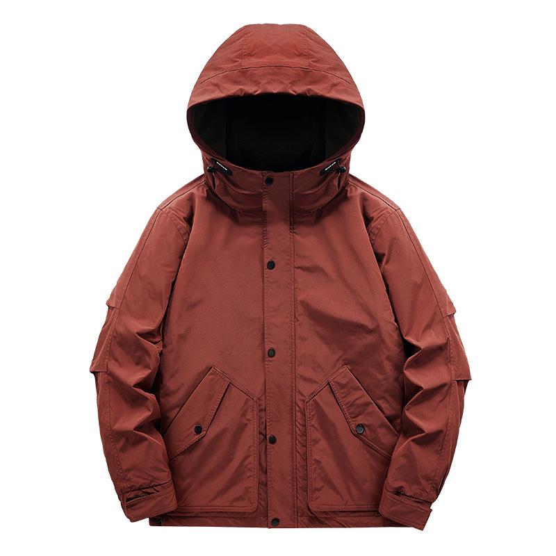 Solid Color Stand-up Collar Winter Casual Youth Hooded Padded Jacket Men's New Velvet Jacket