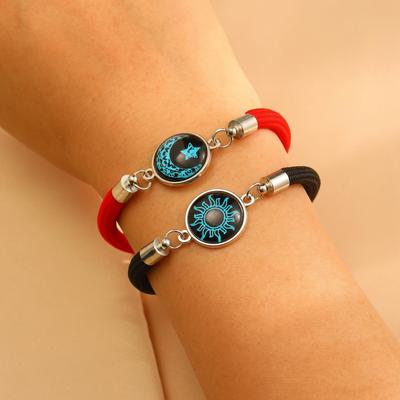 Sun Moon Night Glow Adjustable Red & Black Rope Bracelet for Men, Women & Couples - 2025 Hot Gift