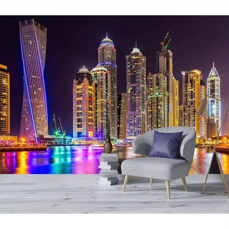 Dubai City Night Skyline Tapestry Skyscraper Wall Hanging Decor