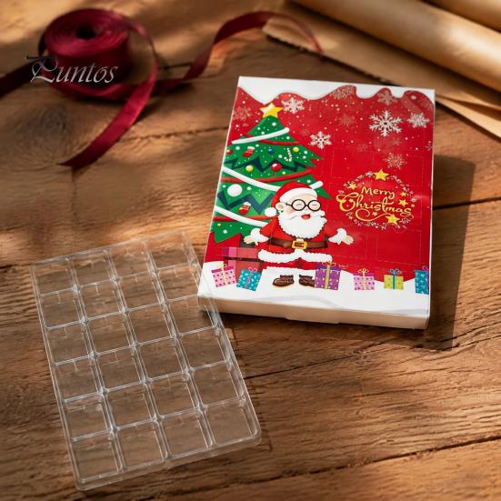 Cardboard Gift Boxes Christmas Countdown Packaging Box, Xmas Advent Calendar with 24 Decoration Slots, DIY Fillable Empty Present Storage Party