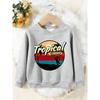 Unisex Kids Crewneck Sweatshirt, Vintage Tropical Summer Surf Palm Tree Sunset Pullover, Boys Girls Beach Casual Sweatshirt For Kids Over 4 Years Old