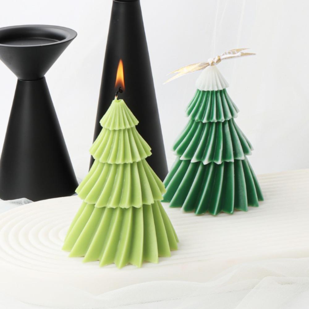 Soft Christmas Tree Candle Mold Diagonal Striped Soap Mould Creative   Plaster