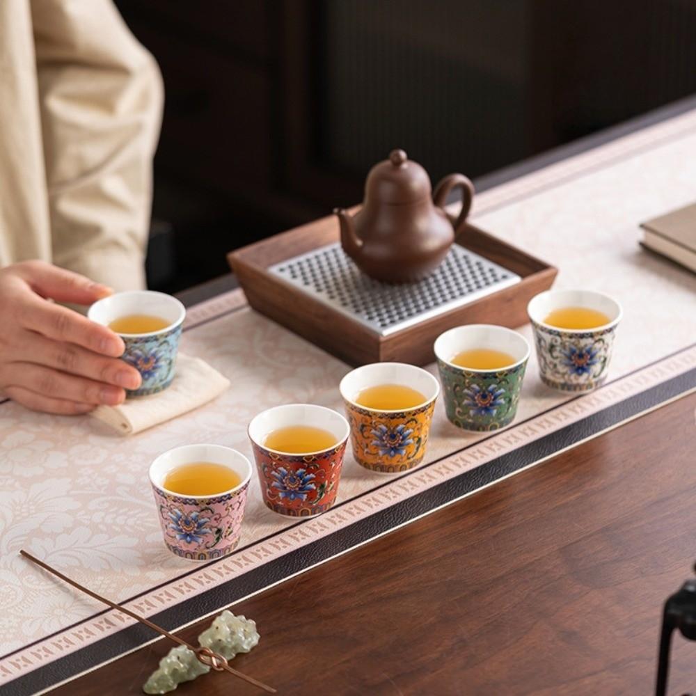 6pcs/set Flower Tea Cup Chinese Style Enamel Cup Kung Fu Tea Set Ceramic Cup  Afternoon Tea