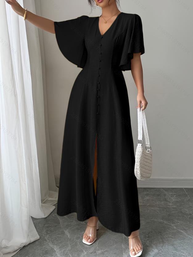 2025 Elegant V-neck Long Evening Gown for Women - Summer Fashion