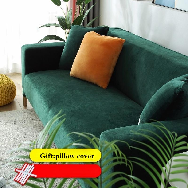 

1/2/3/4/5 Seaters Velvet Sofa Cover Soft Plush Furniture Protector Non-slip Elastic Bottom Couch Slipcover for Living Room Decor 1 Seat(90-140cm) зелений